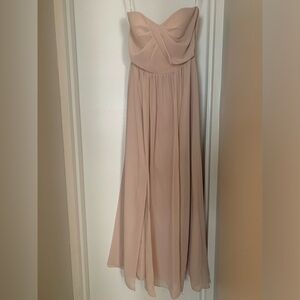 Social Bridesmaid Strapless Draped Bodice Maxi Dress w Front Slits - Style 8159